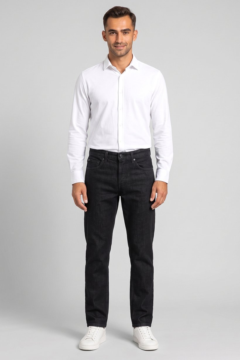 Men Straight Fit Washed Stretchable Jeans, Dark Grey