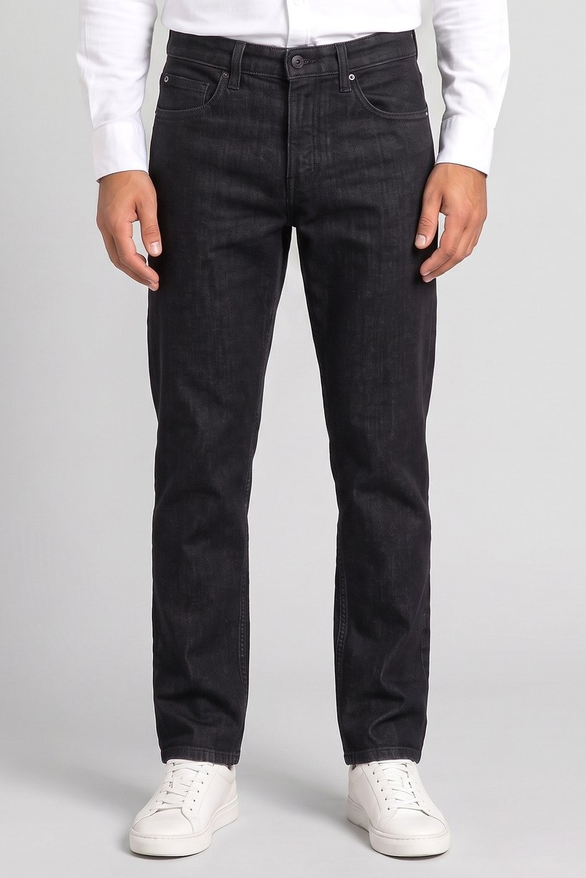 Men Straight Fit Washed Stretchable Jeans, Dark Grey