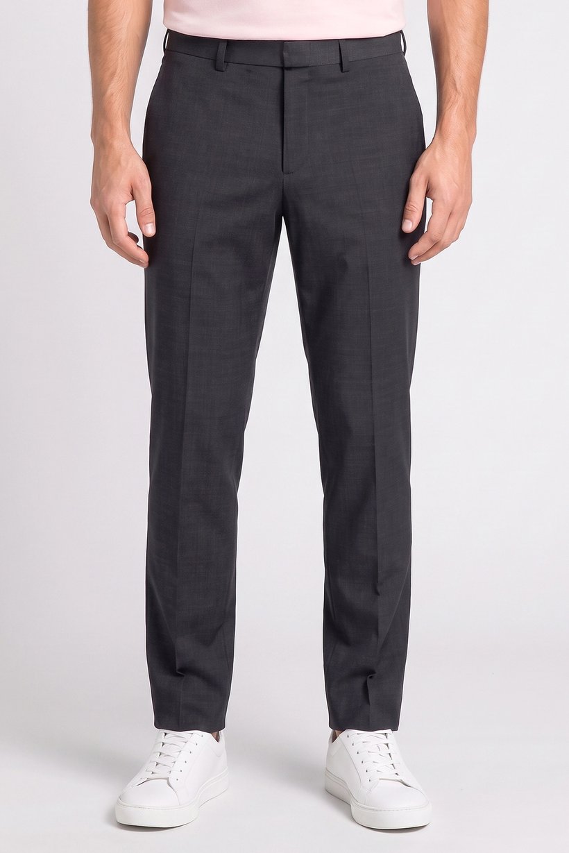 Men Regular Fit Solid Dress Pants, Dark Grey