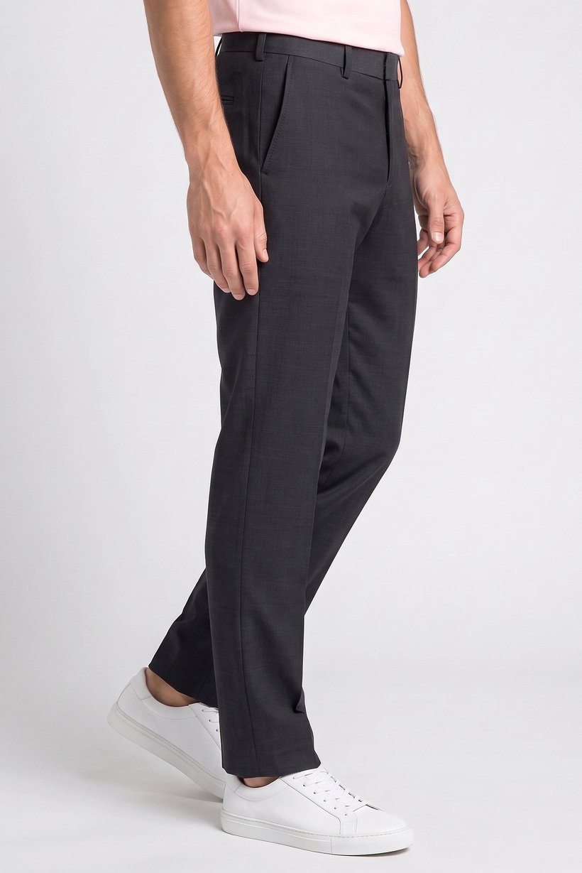 Men Regular Fit Solid Dress Pants, Dark Grey