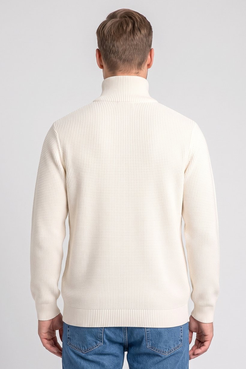 Men Turtle Neck Textured Sweater, Off White