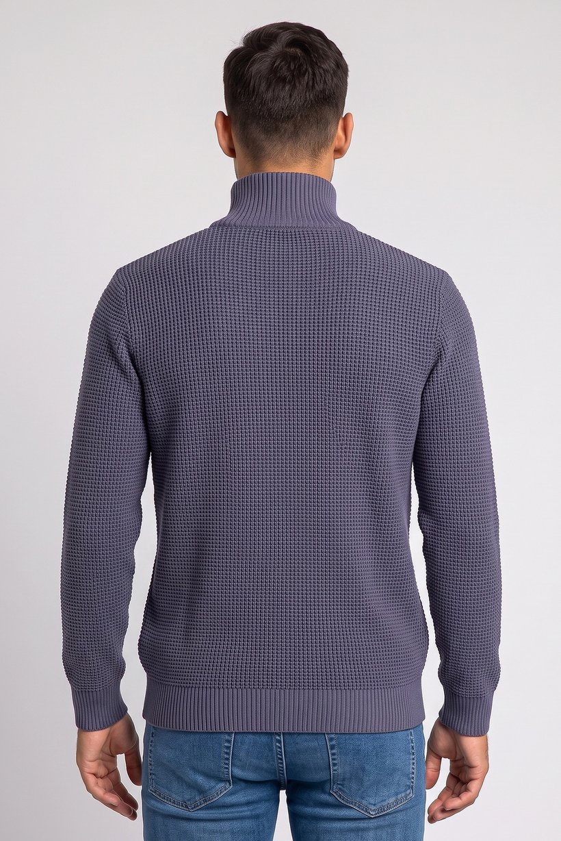 Men Turtle Neck Crochet Sweater, Slate Grey