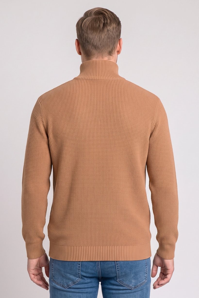 Men Turtle Neck Textured Sweater, Tan