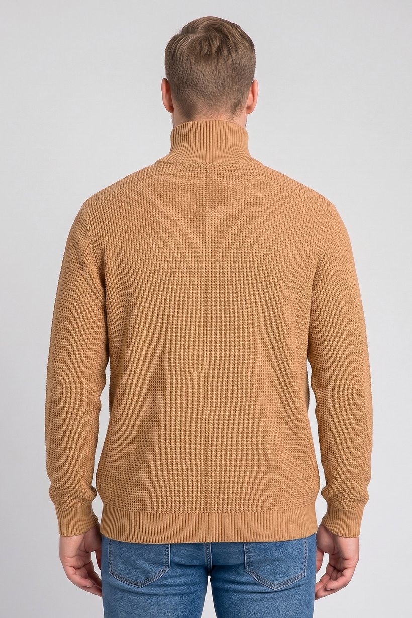 Men Turtle Neck Textured Sweater, Tan