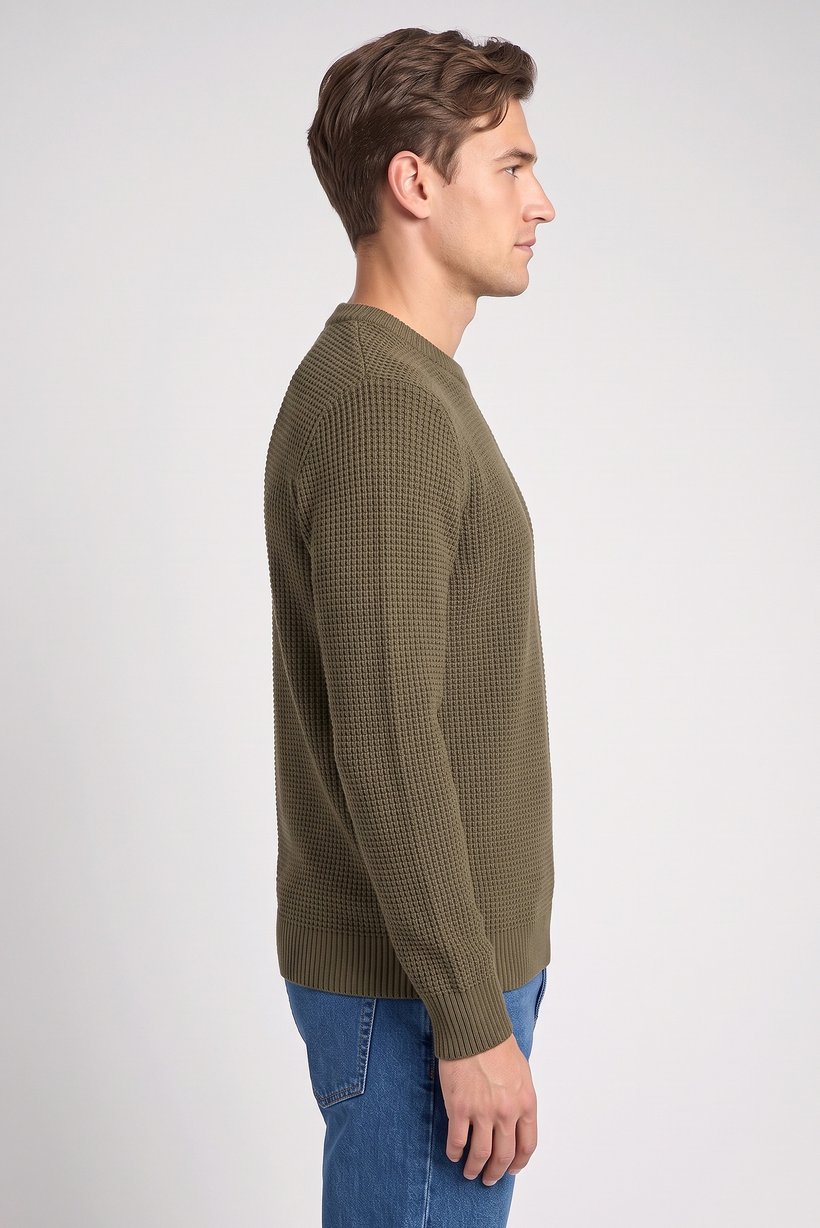 Men Crew neck Waffle Sweather, Olive