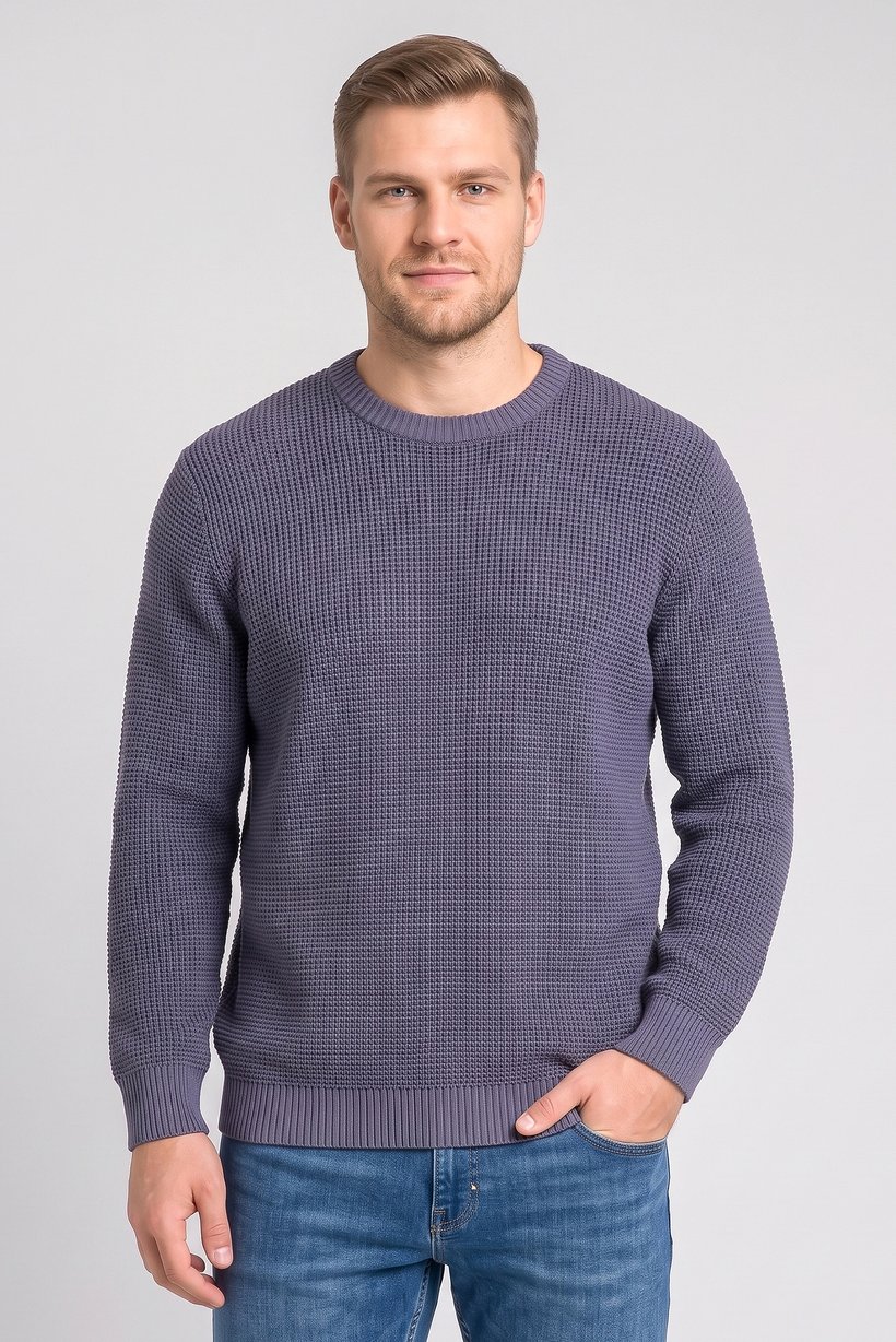Men Crew Neck Textured Sweater, Light Navy