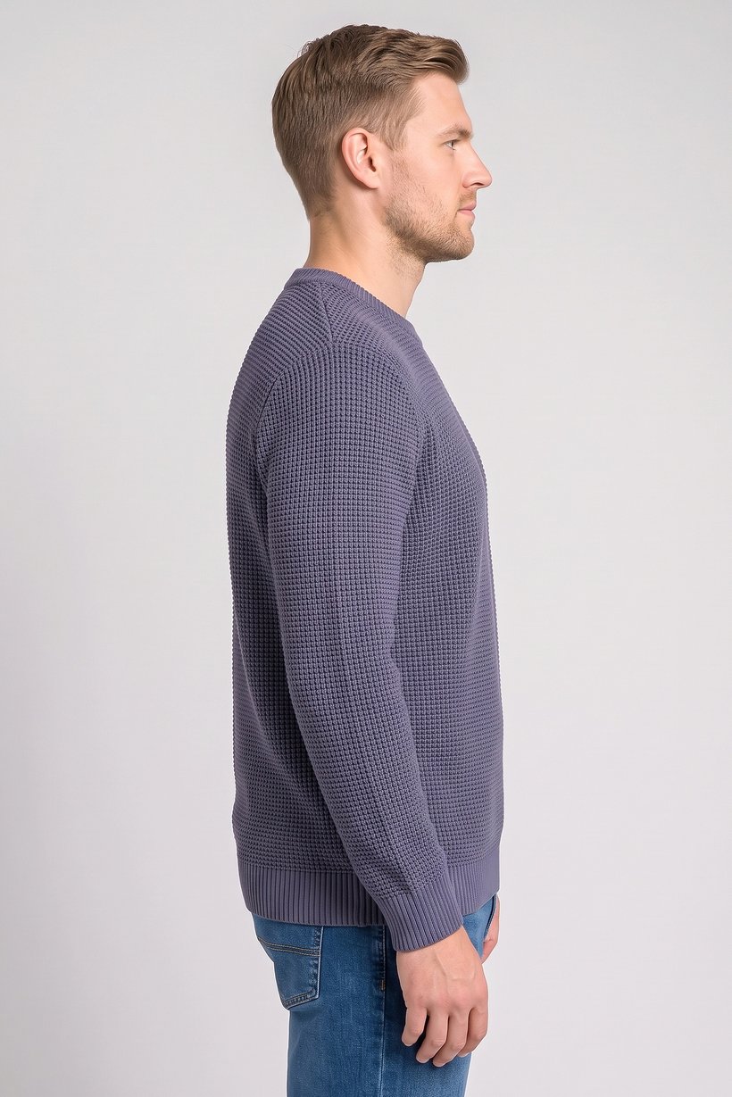 Men Crew Neck Textured Sweater, Light Navy