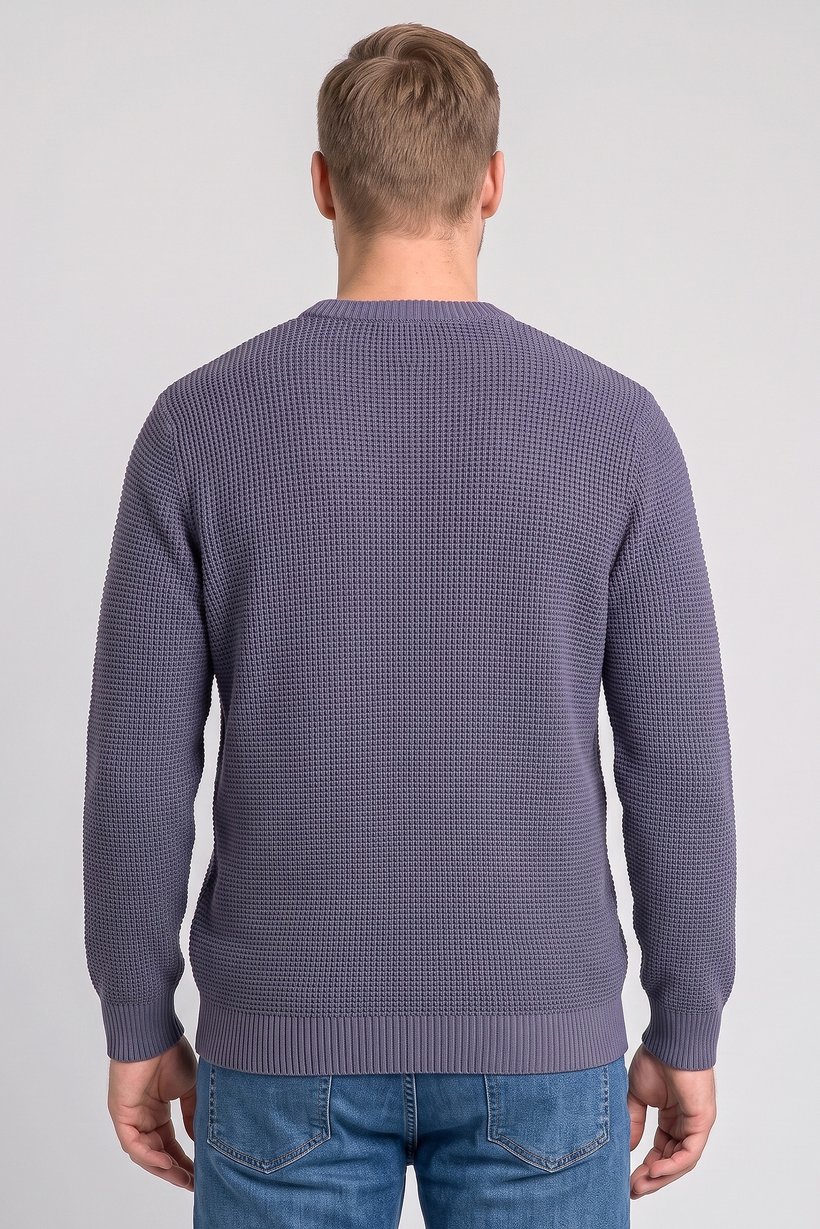 Men Crew Neck Textured Sweater, Light Navy