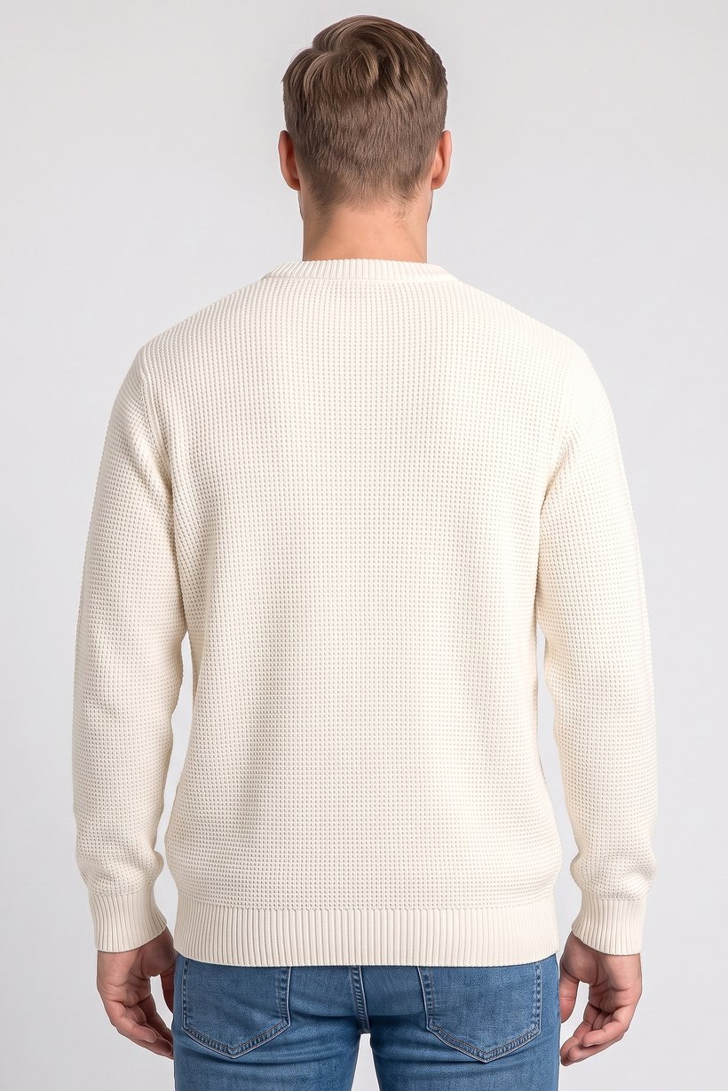 Men Crew Neck Crochet Sweater, Beige