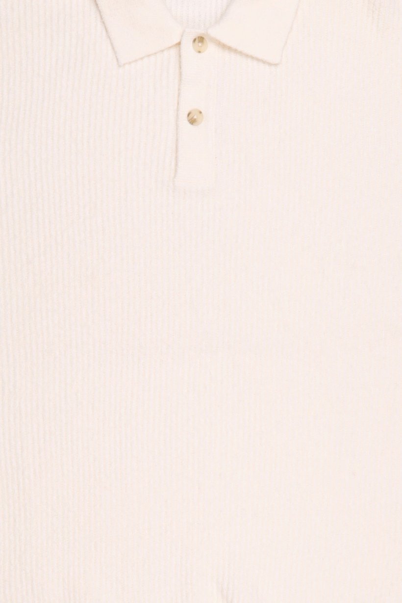Men Spread Collar Textured Sweater, Cream