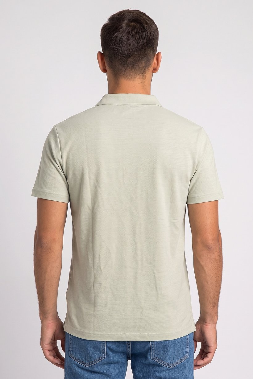 Men Regular Fit Textured Short Sleeve Polo Shirt, Mint Green