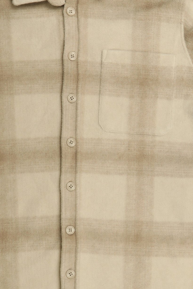 Men Plaid Long Sleeve Jacket Shirt, Beige