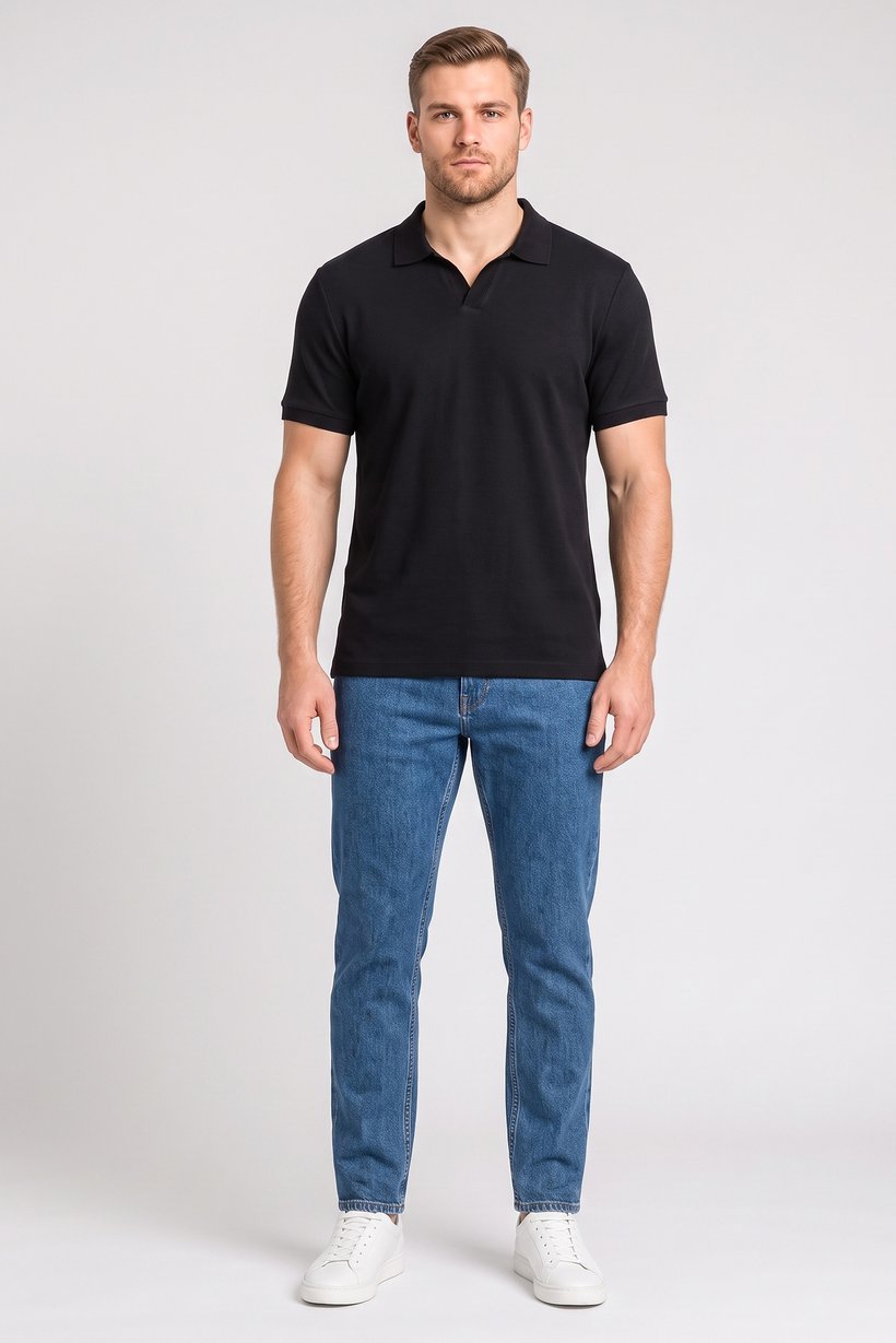 Men Regular Fit Textured Short Sleeve Polo Shirt, Black