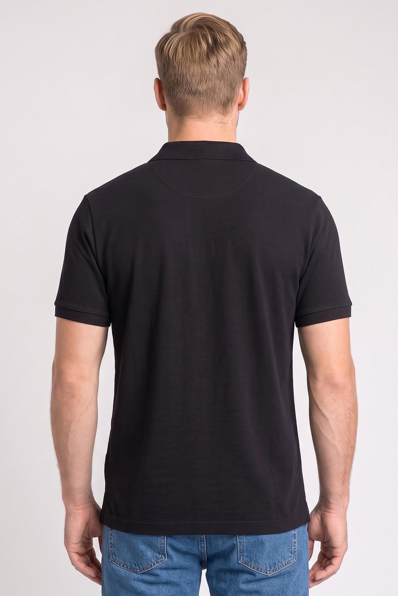 Men Regular Fit Textured Short Sleeve Polo Shirt, Black