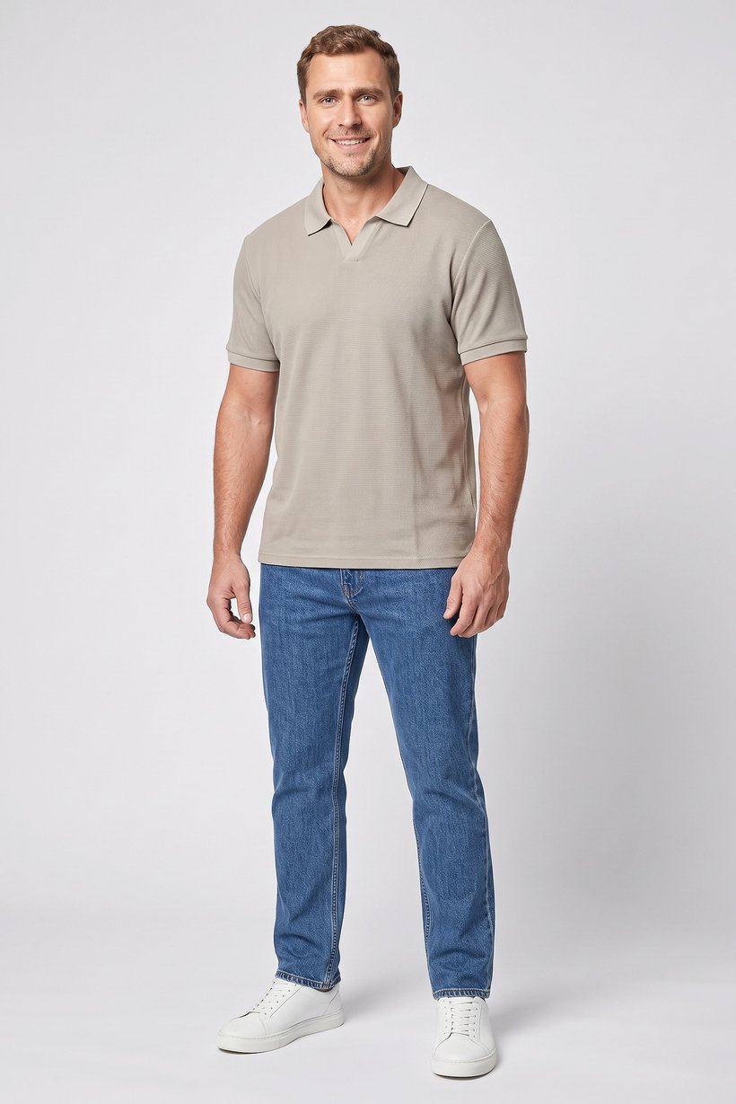 Men Regular Fit Textured Short Sleeve Polo Shirt, Sage Green