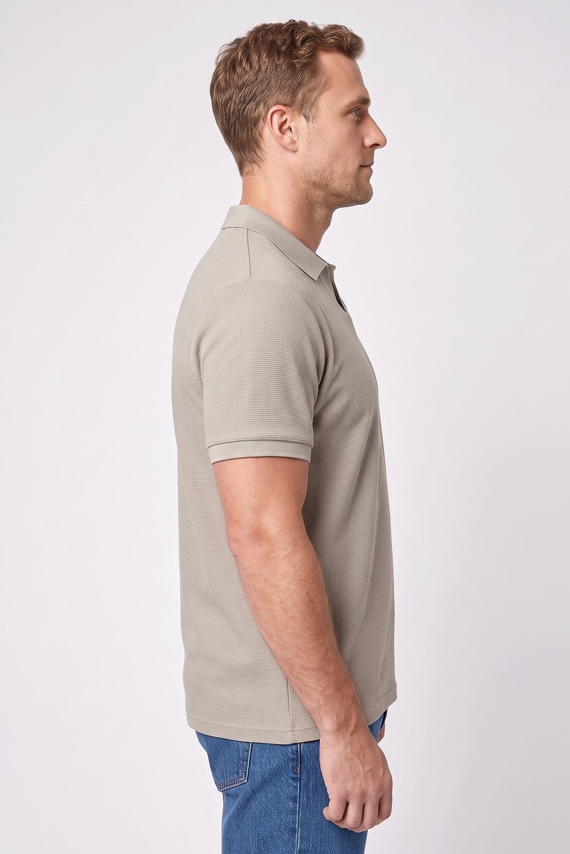 Men Regular Fit Textured Short Sleeve Polo Shirt, Sage Green