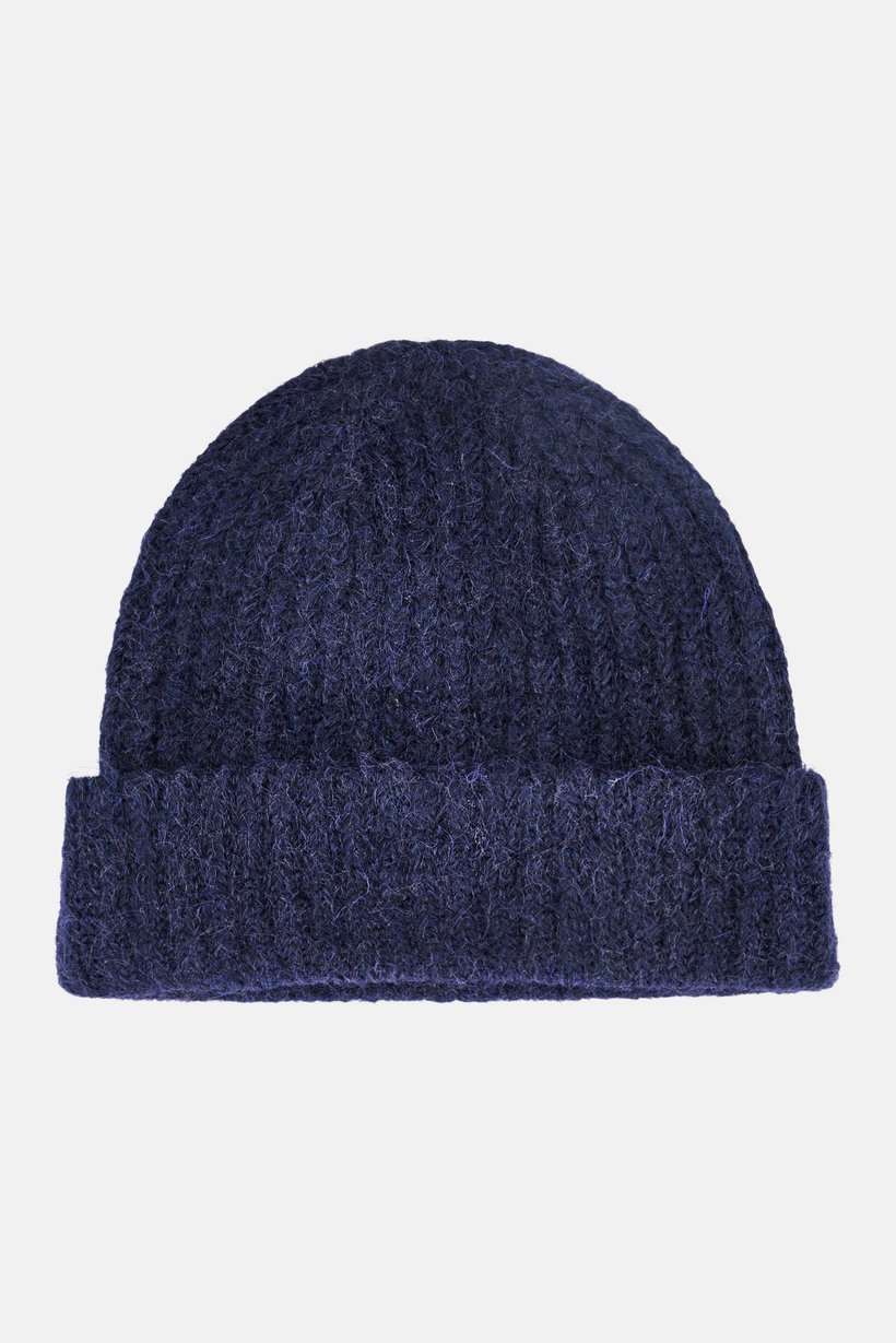 Men Textured Bennie Hat, Dark Navy