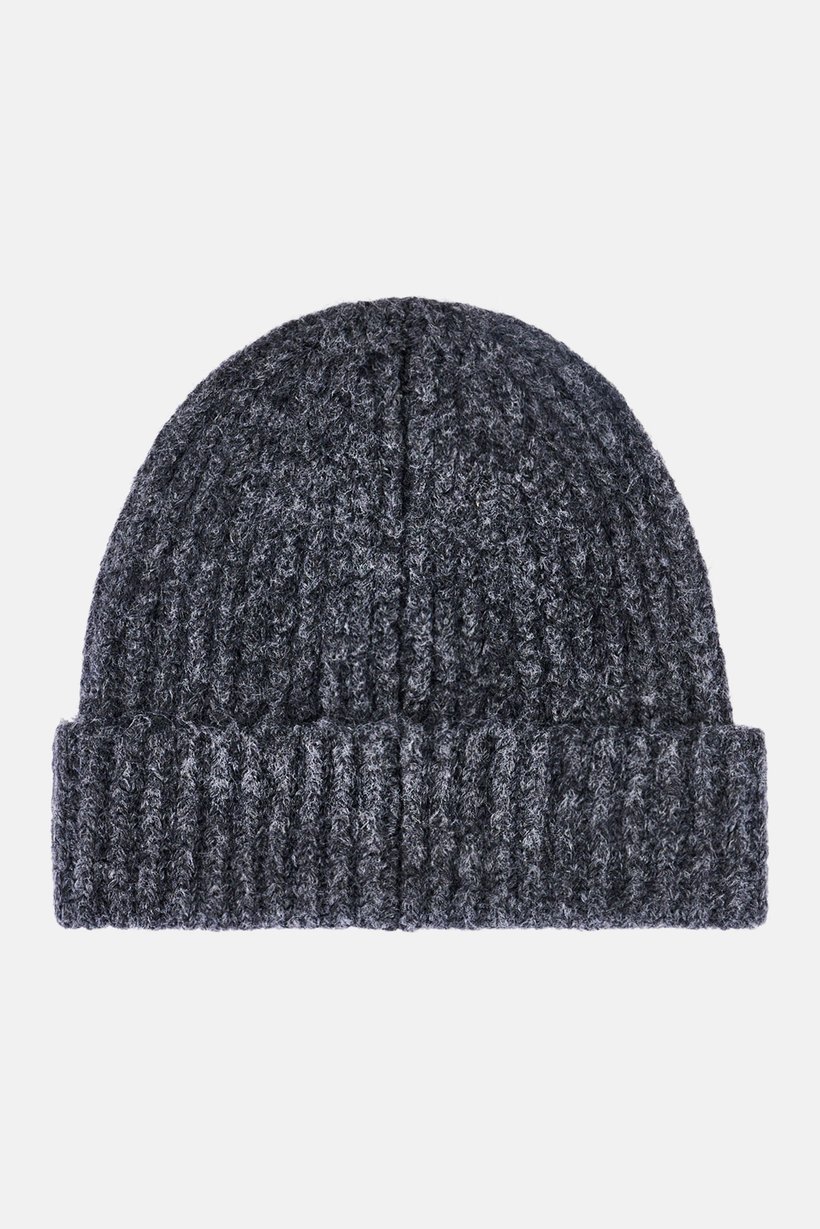 Men Textured Bennie Hat, Dark Grey
