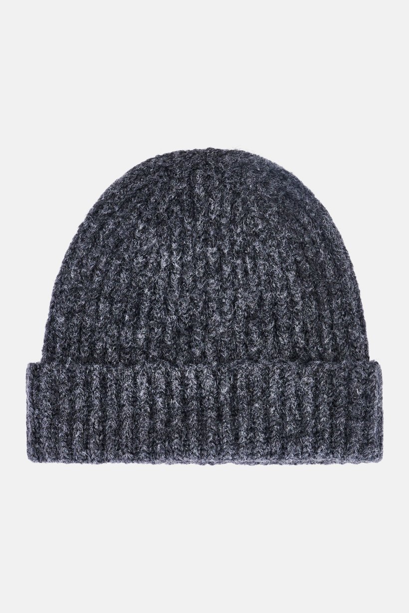 Men Textured Bennie Hat, Dark Grey