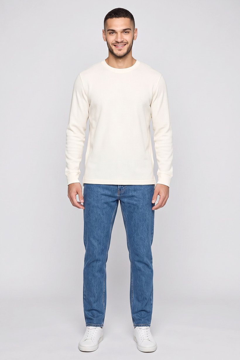 Men Crew Neck Long Sleeve Textured Sweatshirt, Off White