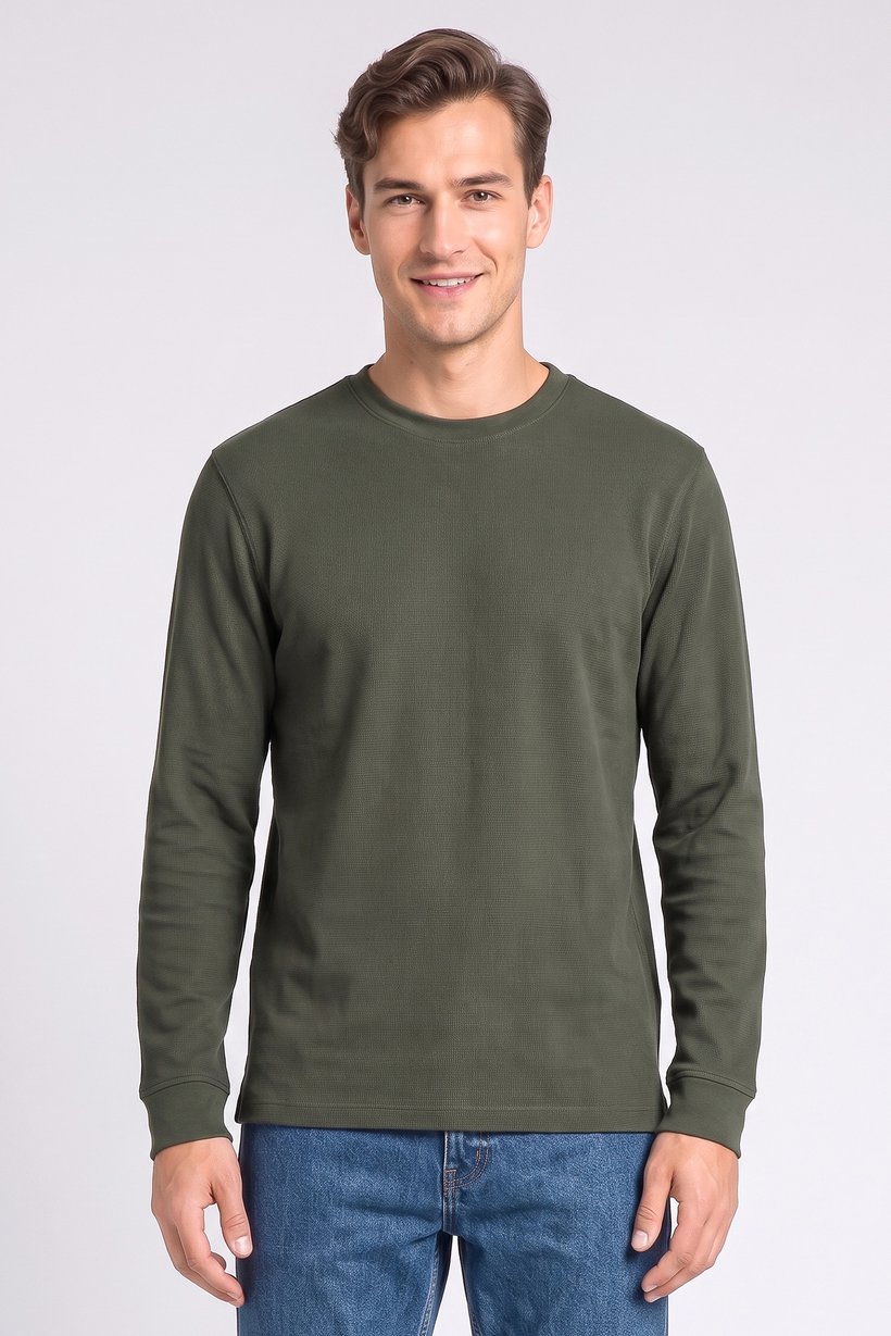 Men Regular Fit Long Sleeve Outdoor Sweatshirt, Olive