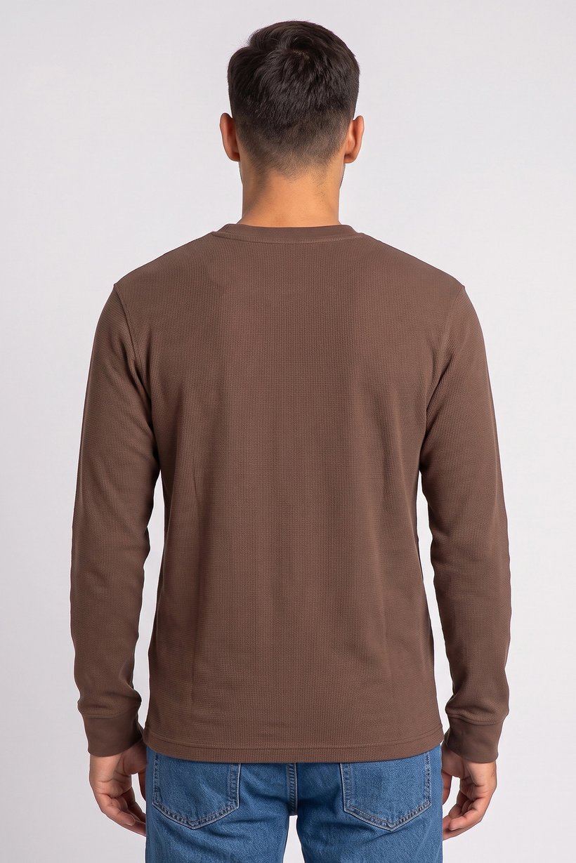 Men Crew Neck Long Sleeve Textured T-Shirt, Brown