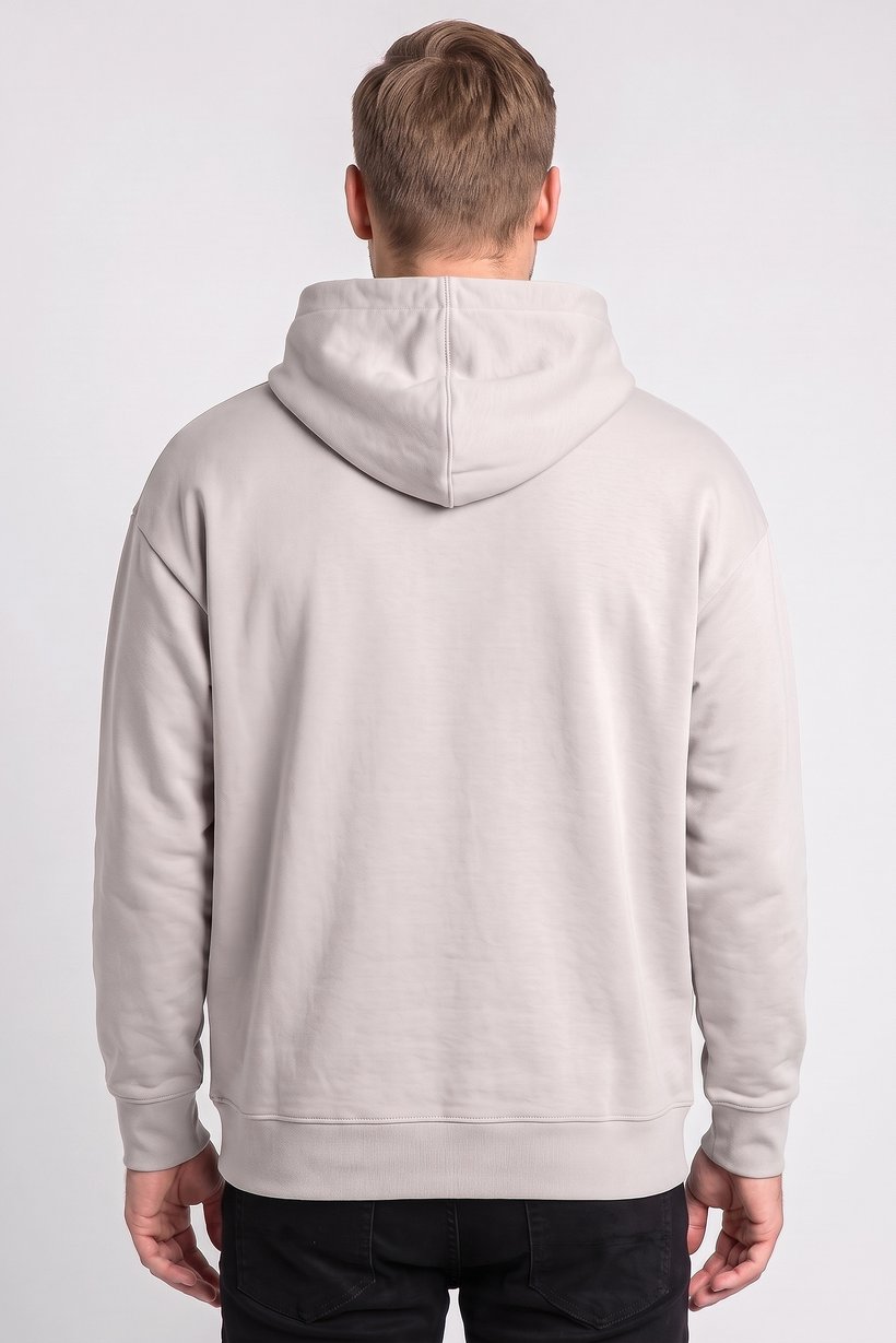 Men Solid Long Sleeve Hoodie, Light Grey