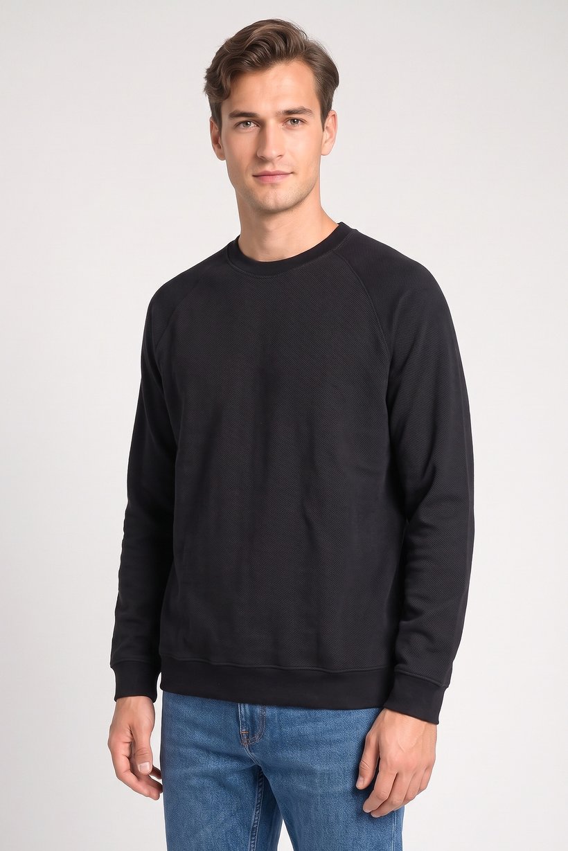 Men Crew Neck Long Sleeve Knitted Sweater, Black