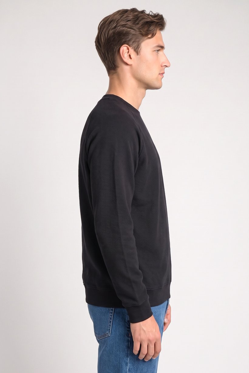 Men Crew Neck Long Sleeve Knitted Sweater, Black