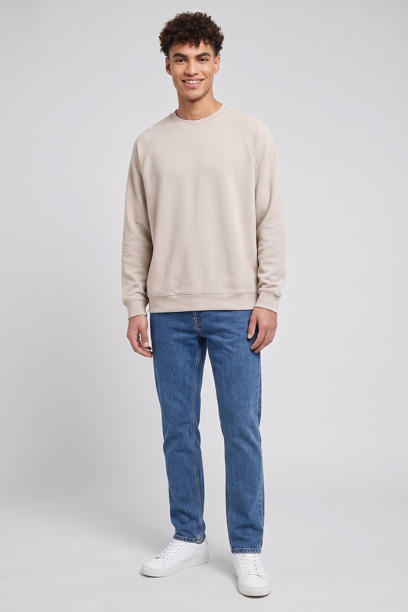 Men Crew Neck Textured Sweater, Light Beige
