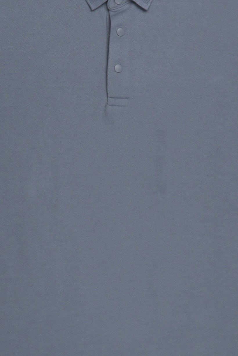 Men Regular Fit Plain Long Sleeve Polo Shirt, Slate Blue