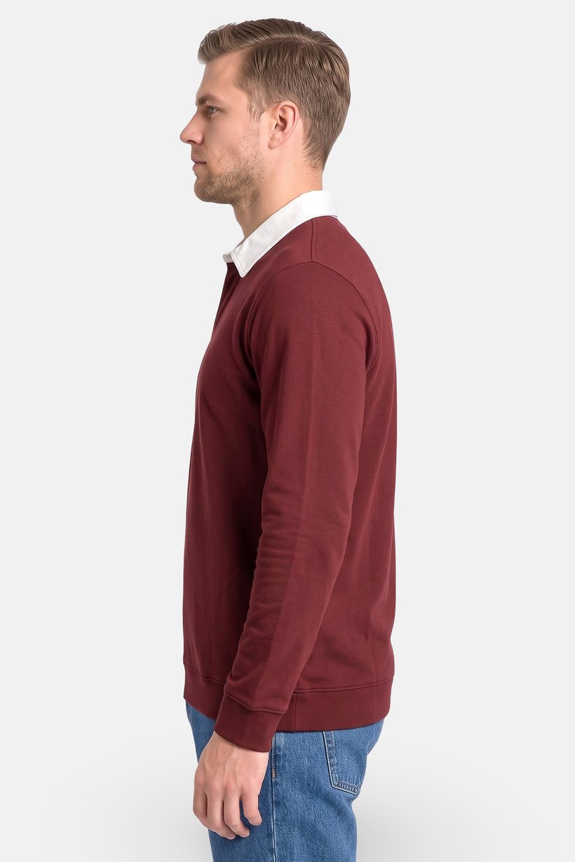 Men Regular Fit Long Sleeve Plain Polo Shirt, Maroon