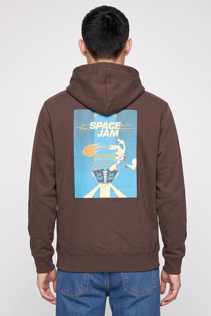 Men Space Jam Long Sleeve Graphic Print Hoodie, Dark Brown