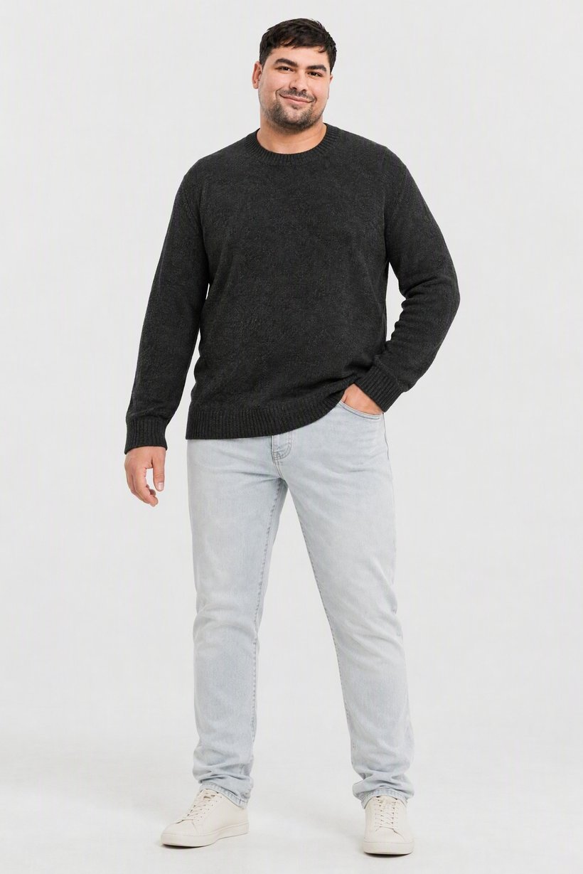 Men Ribbed Collar Long Sleeve Knitted Sweater, Dark Grey