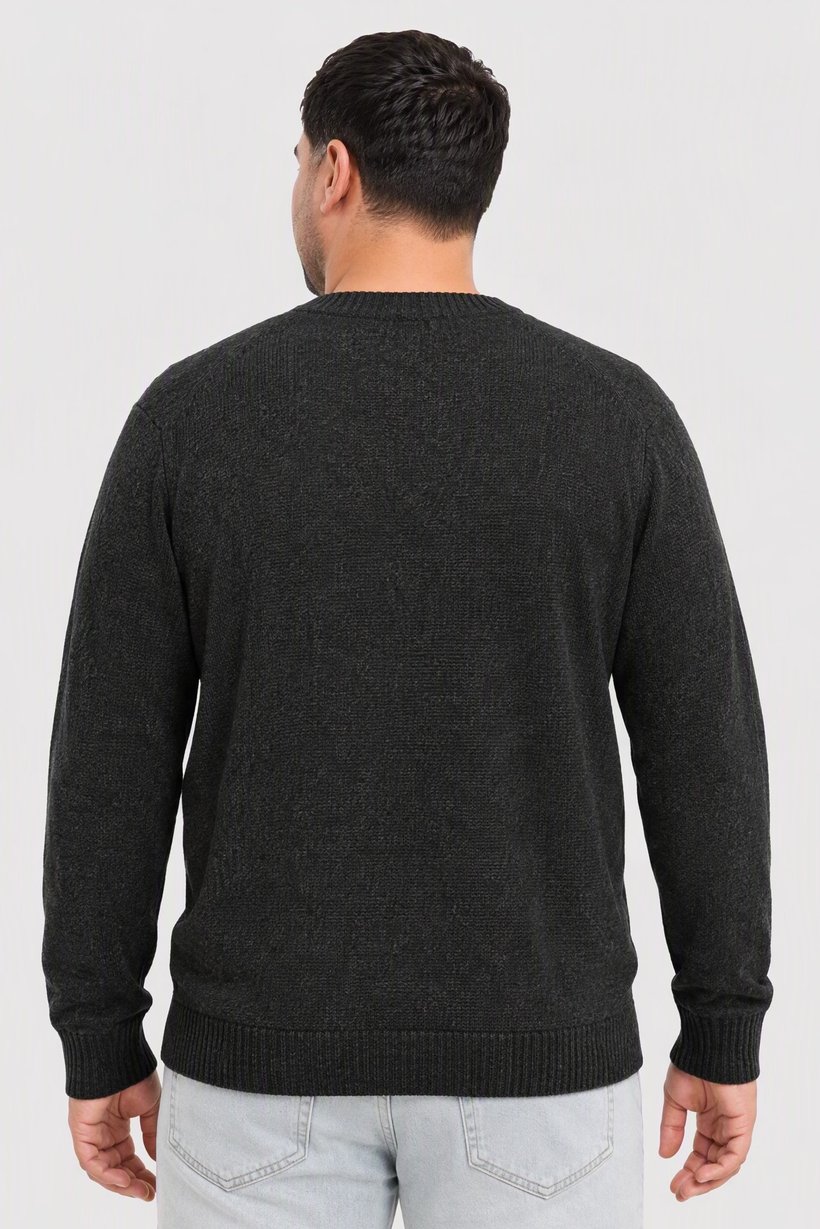 Men Ribbed Collar Long Sleeve Knitted Sweater, Dark Grey