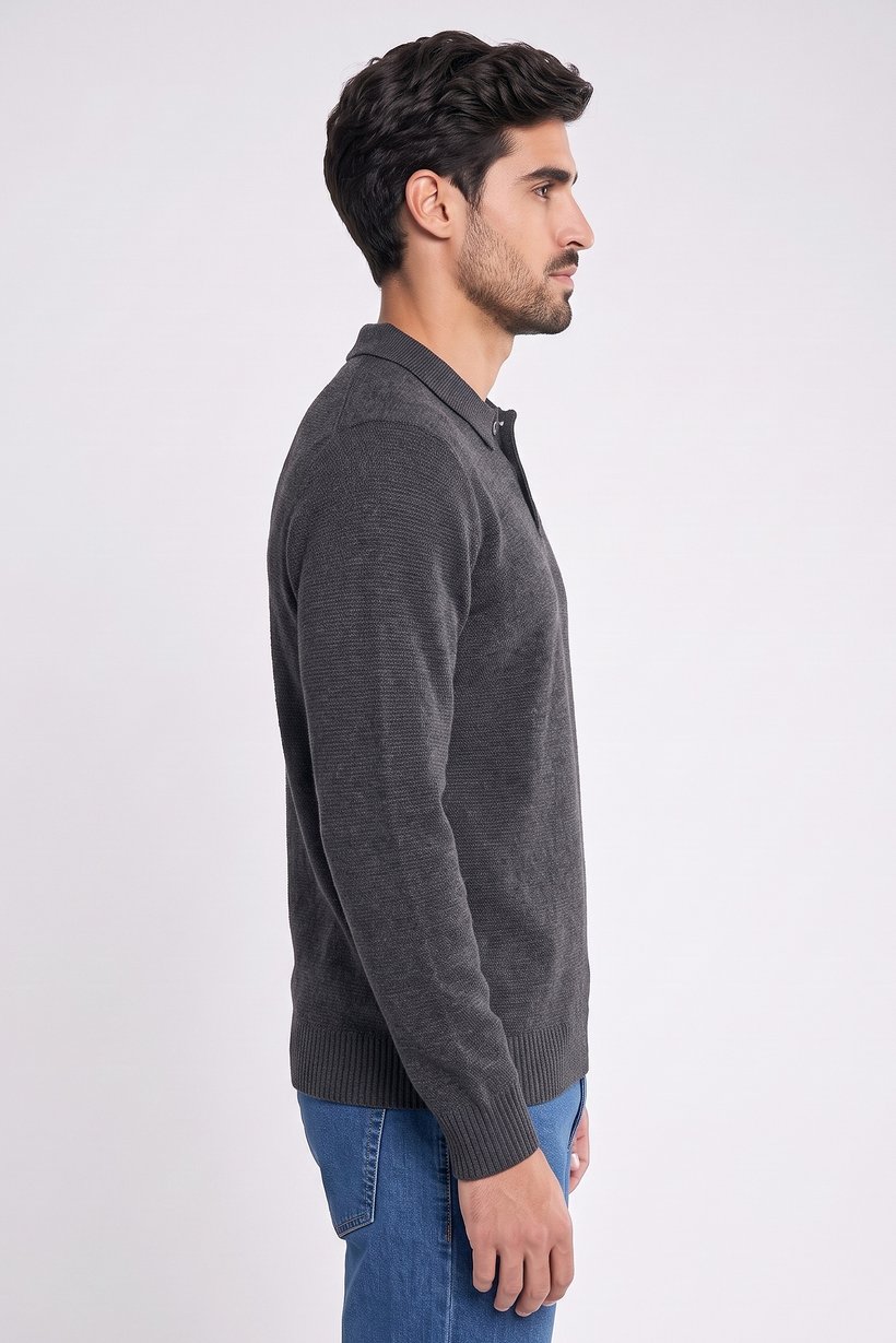 Men Spread Neck Knitted Sweater, Dark Grey