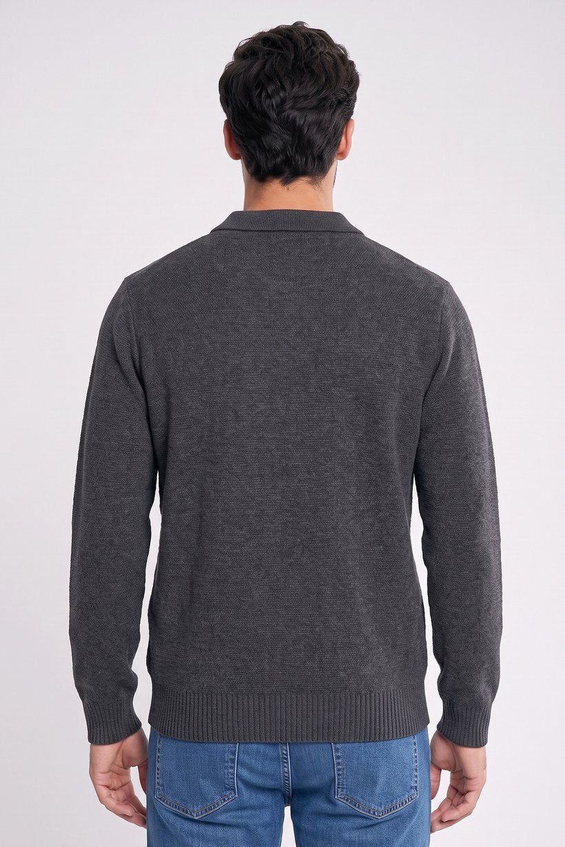 Men Spread Neck Knitted Sweater, Dark Grey