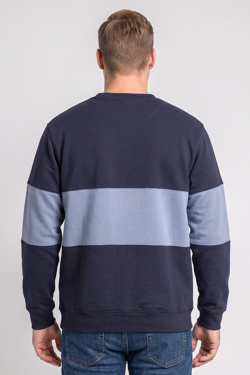 Men Crew Neck  Solid Long Sleeve Sweatshirt, Navy Blue