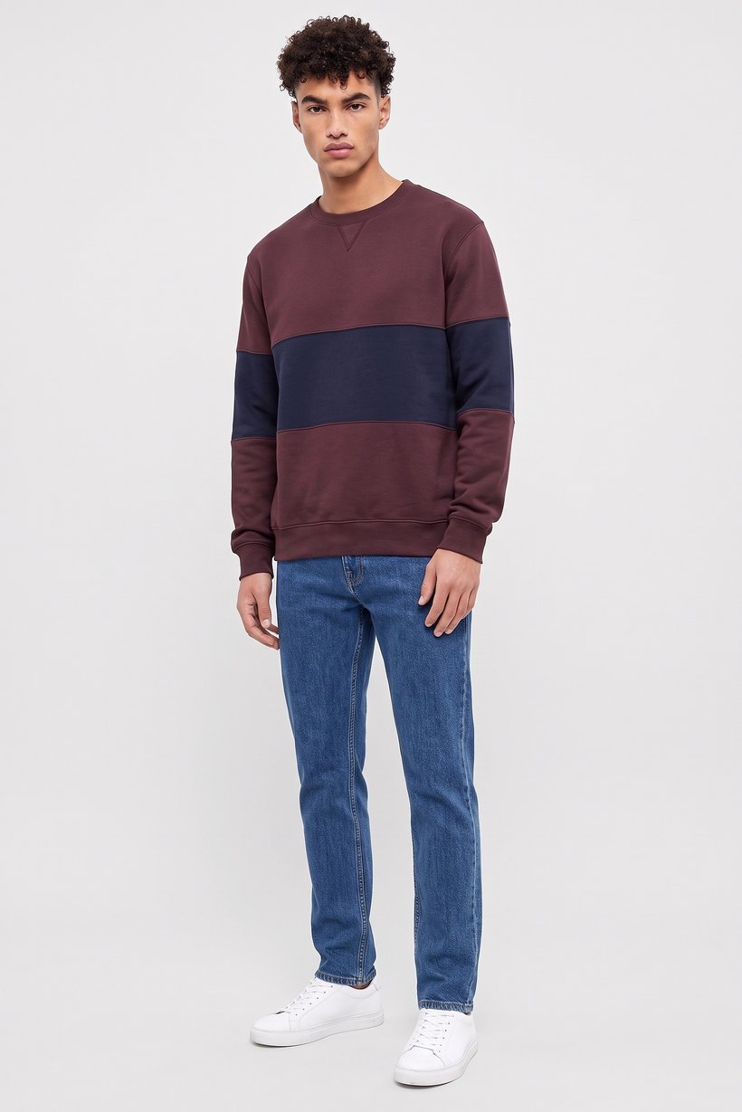 Men Crew Neck Two-Tone Long Sleeve Sweatshirt, Multicolor