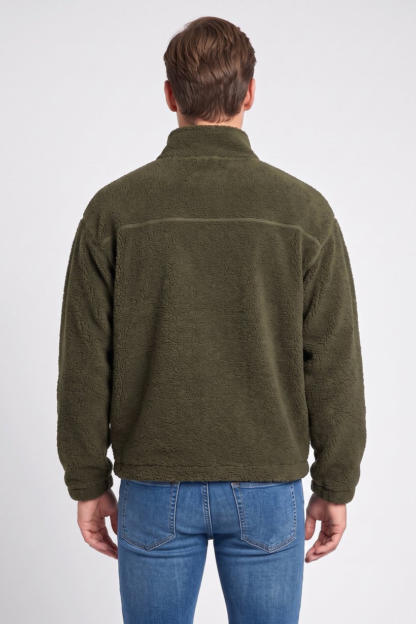 Men Mock Neck Textured Half Zip Sweatshirt, Deep Khaki