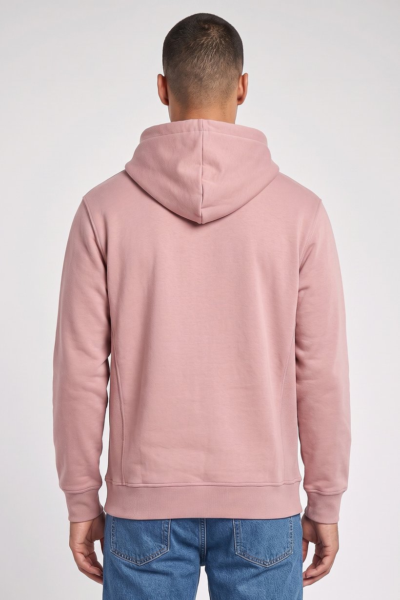 Men Solid Long Sleeve Hoodie, Dusty Pink