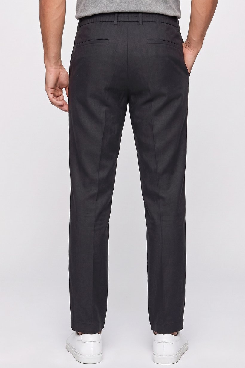 Men Regular Fit Solid Straight Leg Pants, Black