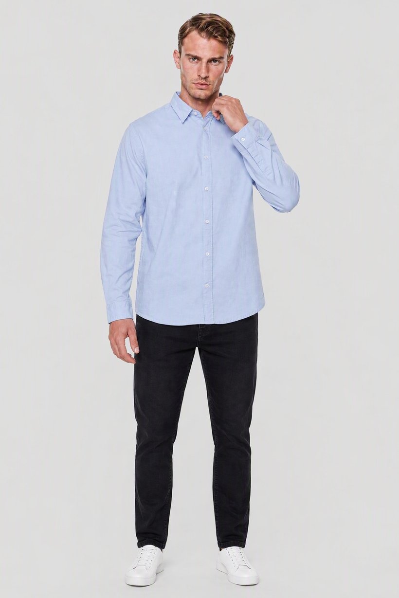 Men Oversized Fit Long Sleeve Solid Casual Shirt, Light Blue