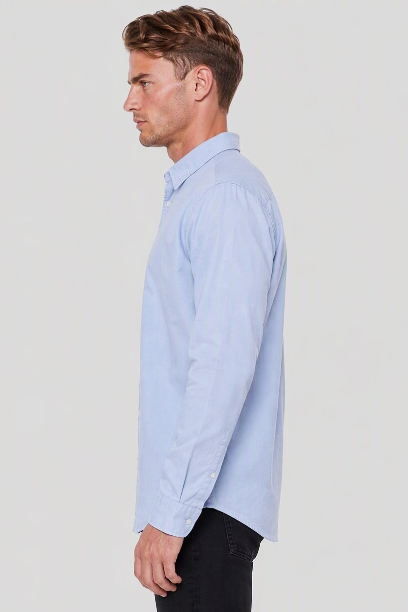 Men Oversized Fit Long Sleeve Solid Casual Shirt, Light Blue