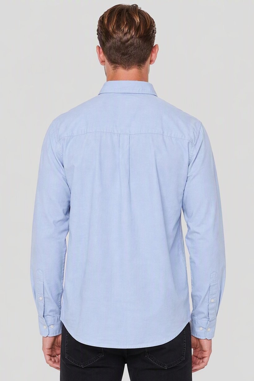 Men Oversized Fit Long Sleeve Solid Casual Shirt, Light Blue