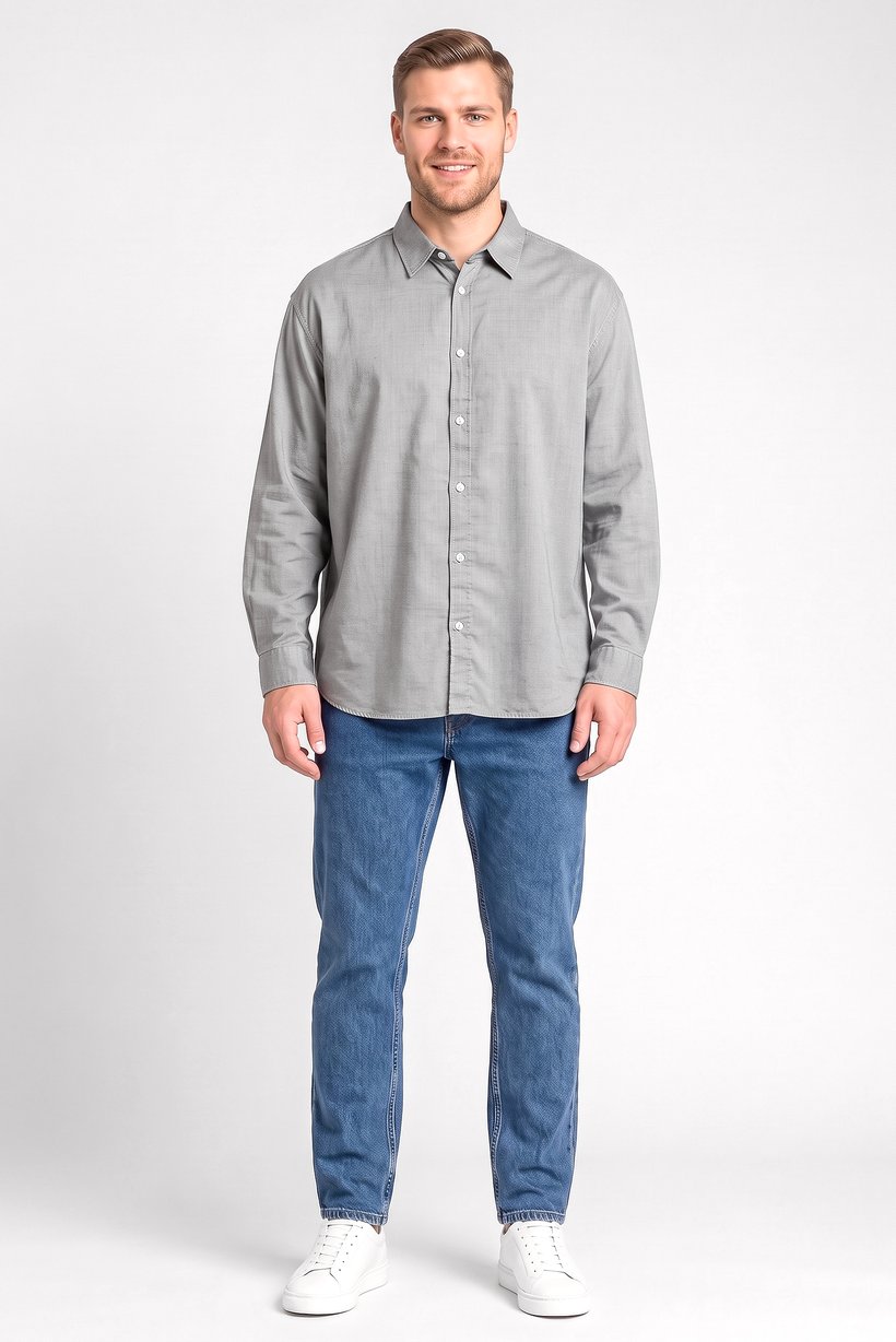 Men Oversized Fit Long Sleeve Solid Casual Shirt, Grey