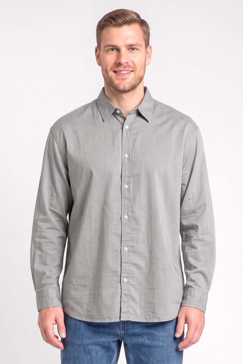 Men Oversized Fit Long Sleeve Solid Casual Shirt, Grey