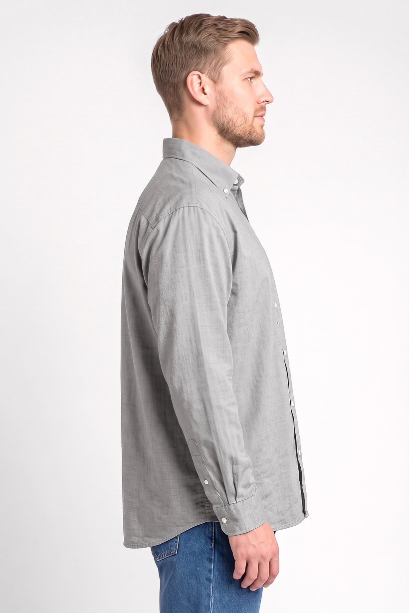 Men Oversized Fit Long Sleeve Solid Casual Shirt, Grey