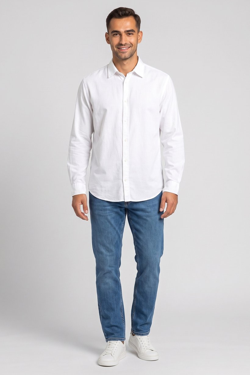 Men Oversized Fit Long Sleeve Solid Casual Shirt, White