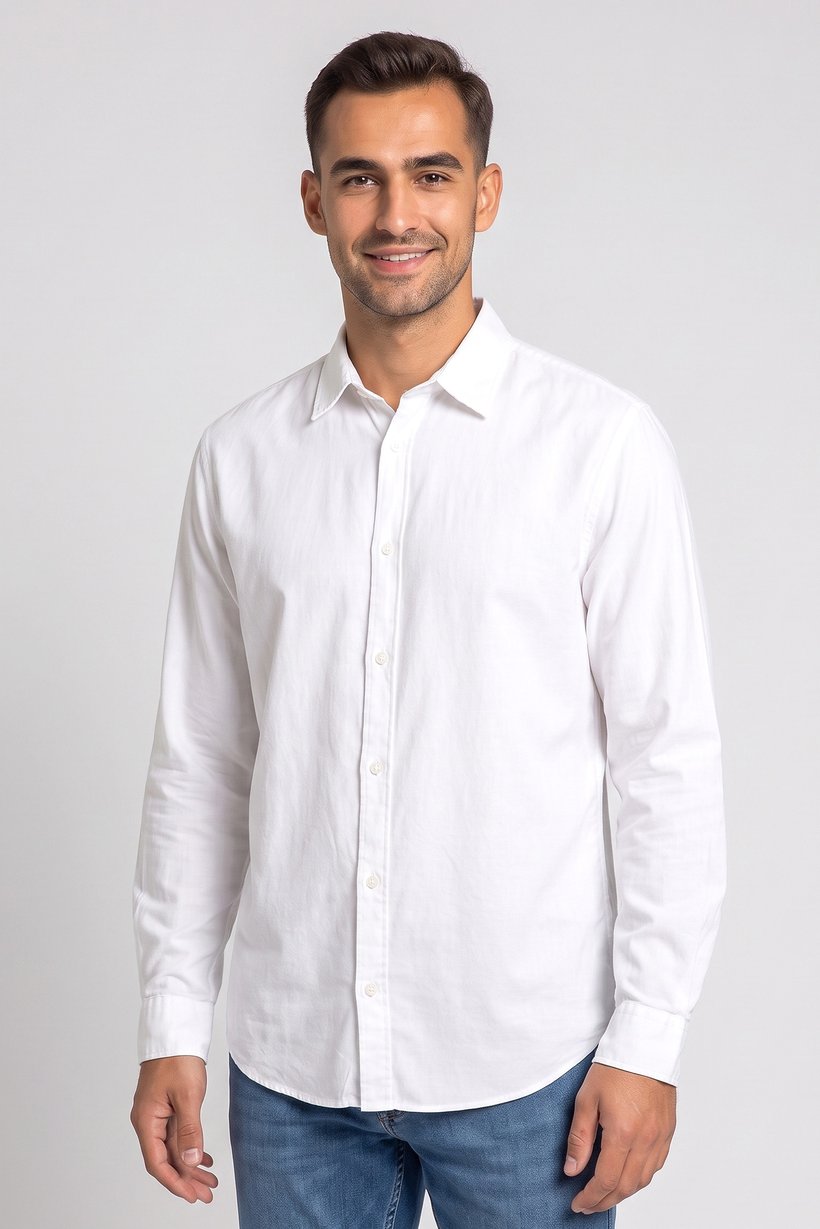 Men Oversized Fit Long Sleeve Solid Casual Shirt, White